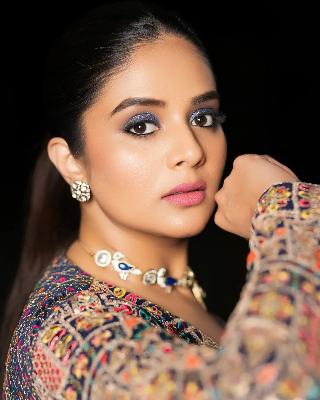 Gemini TV Actress Sreemukhi in Blue Gown